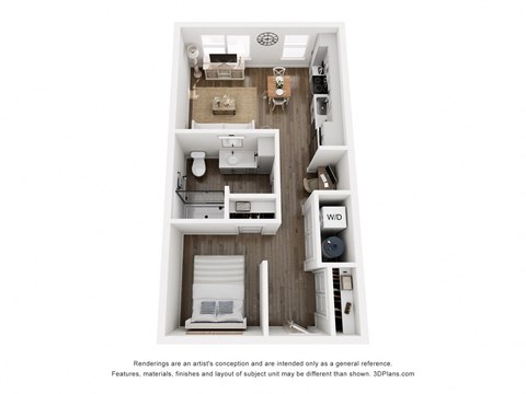Floor plan for studio, 1 bath, 578 sqft